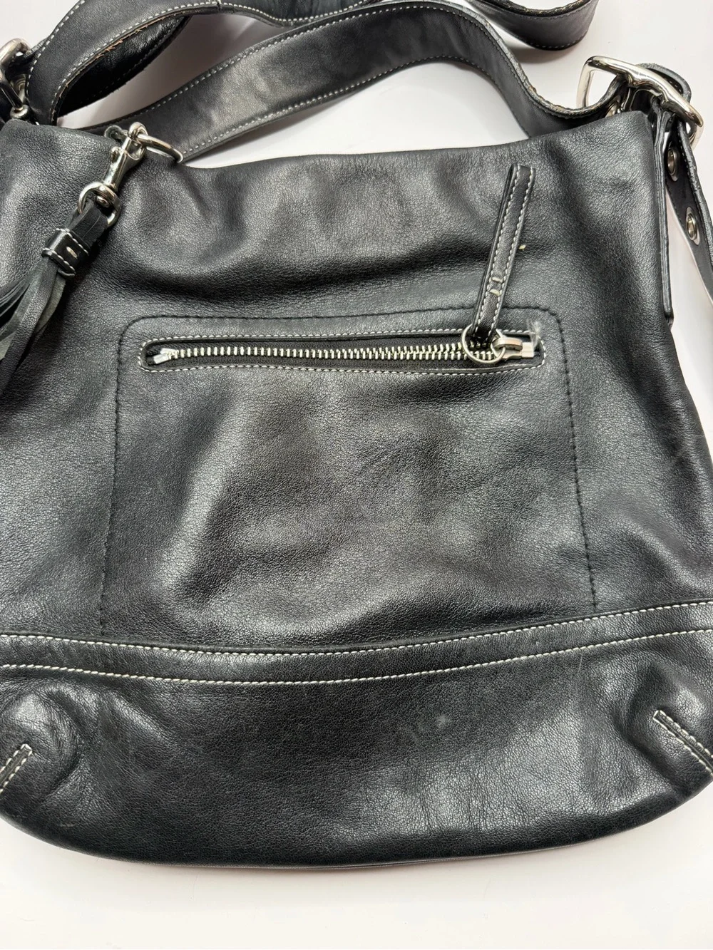 Coach vintage Soho Slim Black Leather Shoulder Bag with Tassel